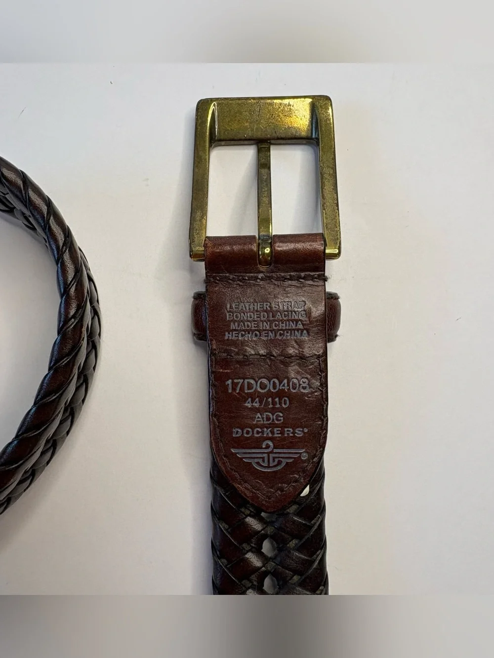 44 inch Braided Brown Leather Brass Patina Buckle Dockers Belt Heritage Preppy